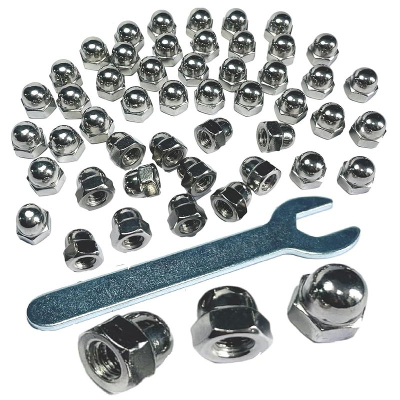 ZDingTech 50pcs #8-32 Acorn Cap Nuts,8-32 Cap Nuts,Acorn Hex Dome Head Dome nut,304 Stainless Steel,hardware18-8,Bright Finish with Open End Wrench - Image 1